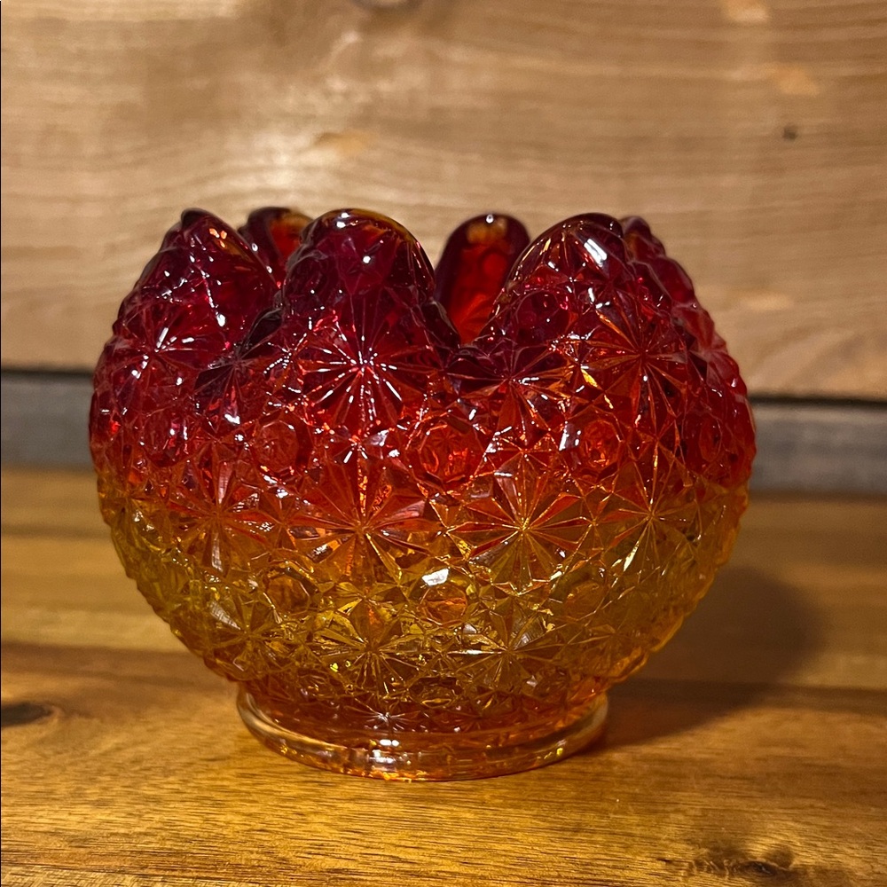 Vibrant Red and Orange Vintage Glass Bowl